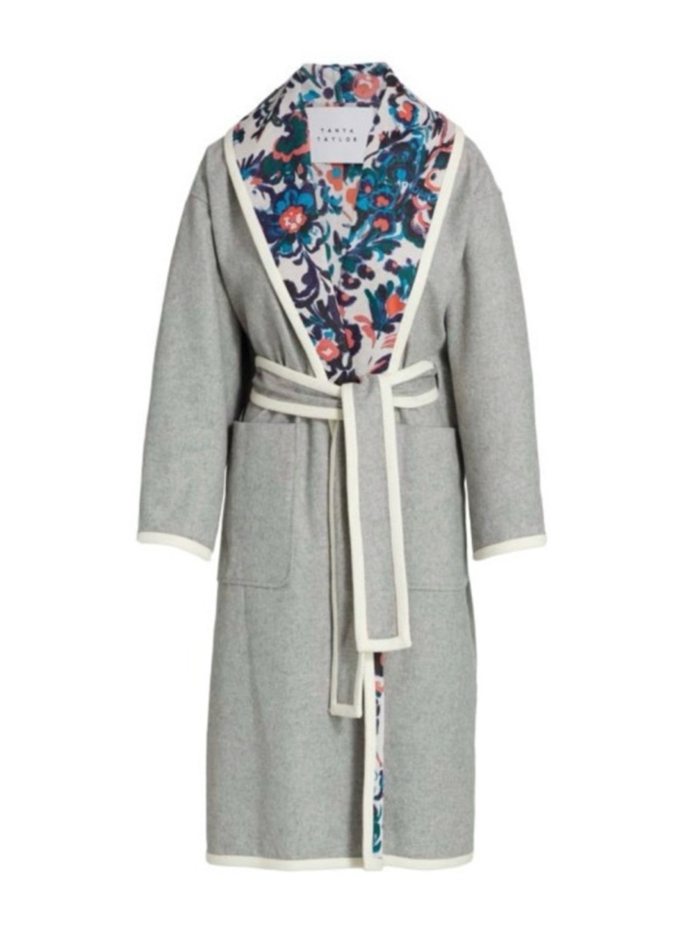 Tanya Taylor Gray Belted reversible with floral print Coat and belt